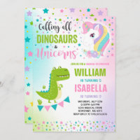 Unicorns And Dinosaurs Birthday Invitation Magical