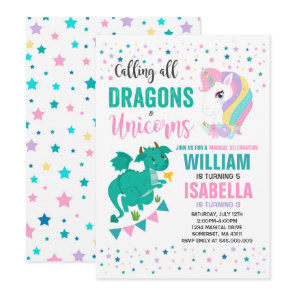 Unicorns And Dragons Birthday Invitation Magical