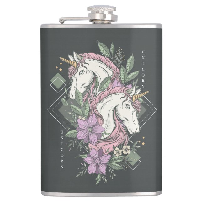 Unicorns and Flowers Flask (Front)