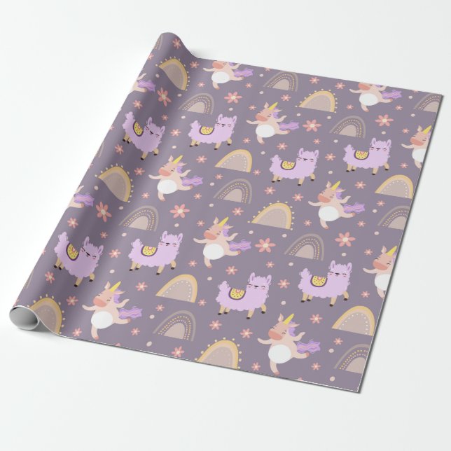 Unicorns And Llamas Wrapping Paper (Unrolled)