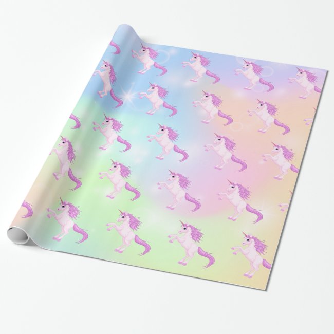 Unicorns and Multicolored Clouds Wrapping Paper