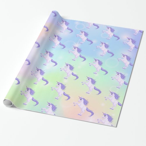 Unicorns and Multicolored Clouds Wrapping Paper