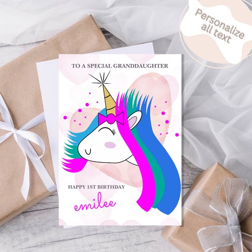 Unicorns and Pink Hearts Birthday Card