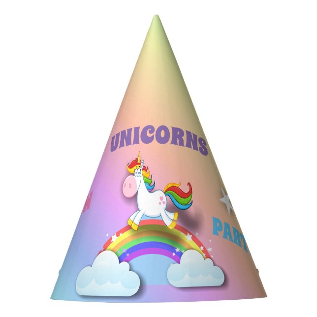 Unicorns and Rainbow Birthday Party Hat (Front)