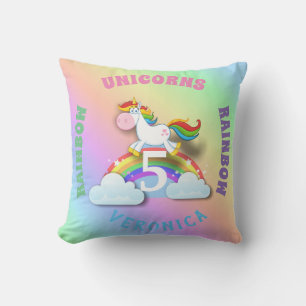 Unicorns and Rainbow Birthday Pillow with Name