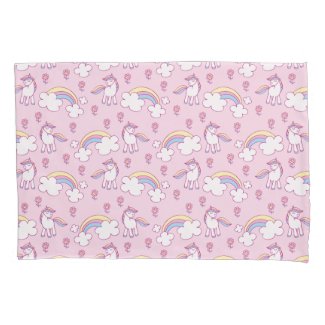 Unicorns And Rainbow Clouds Pillow Case