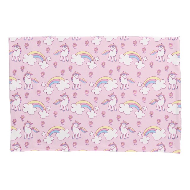 Unicorns And Rainbow Clouds Pillow Case (Front)