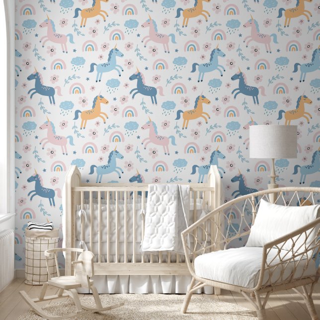 Unicorns and Rainbows Baby Nursery  Wallpaper (Kids)