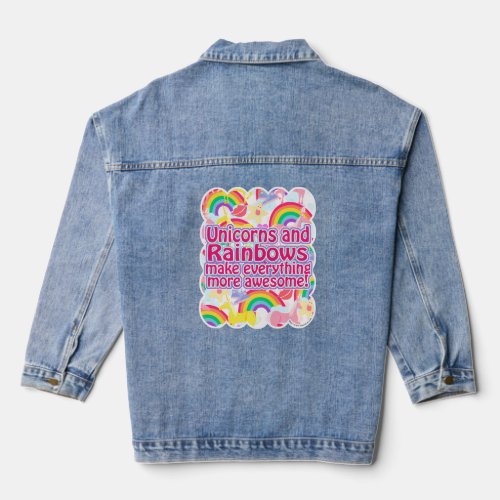 Unicorns and Rainbows Fun Neon 80s Logo Art Denim Jacket
