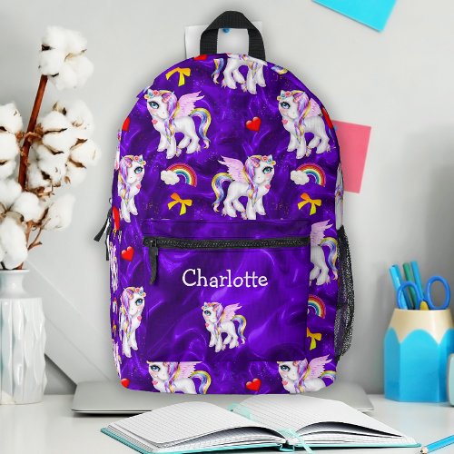 Unicorns and Rainbows Magical Purple Printed Backpack