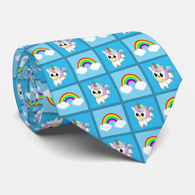 Unicorns And Rainbows Patchwork Neck Tie (Rolled)