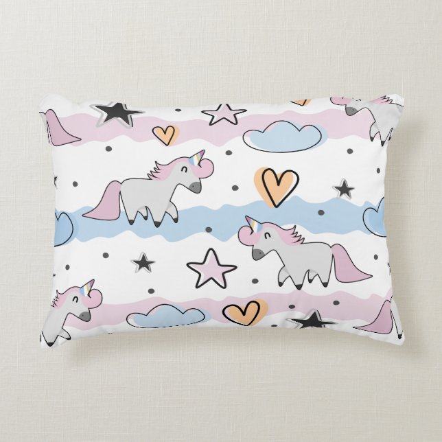 Unicorns and stars pattern accent pillow (Front)