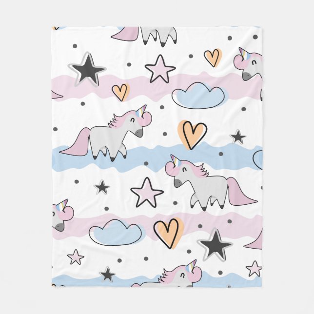 Unicorns and stars pattern fleece blanket (Front)