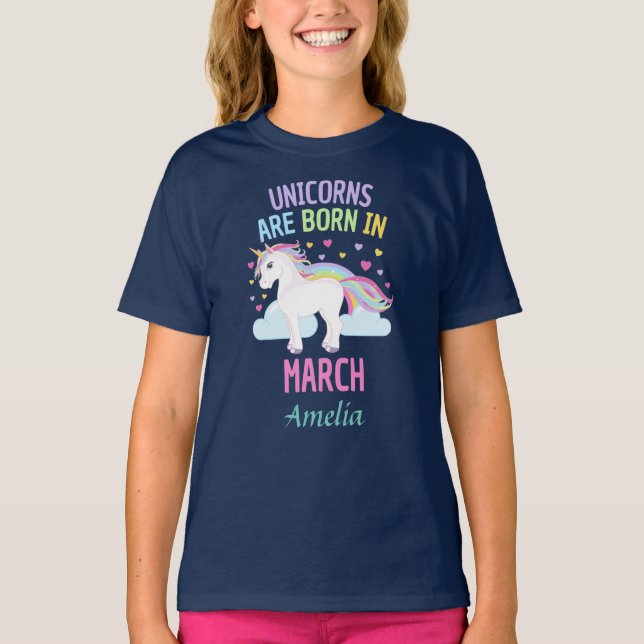 Unicorns are Born In March Personalized T-Shirt (Front)