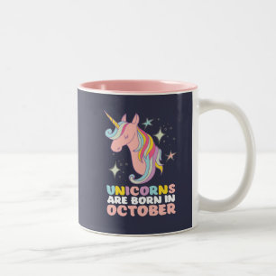 Unicorns Are Born In October Cute Birthday Girl Two-Tone Coffee Mug