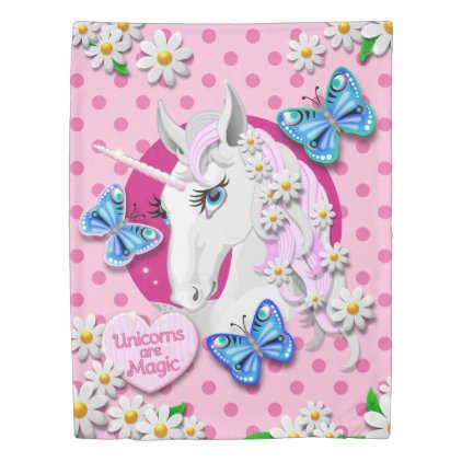 Unicorns are Magic with Pink Polka Dots Duvet Cover
