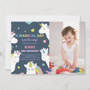 Unicorns Birthday Invitations with photo