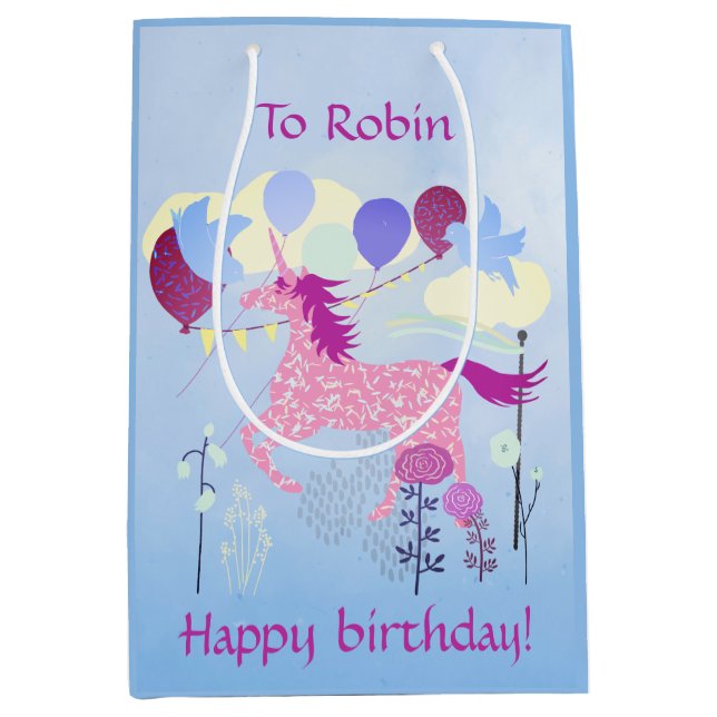 Unicorn's Birthday Party  Medium Gift Bag (Front)