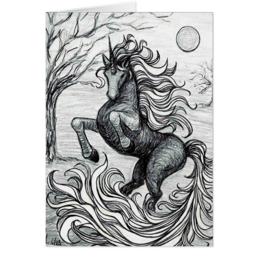 Unicorns Black Unicorn Black & White Drawing Cards (Front)