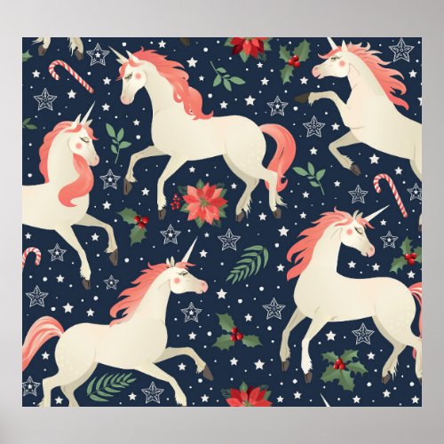 Unicorns Christmas Middle Ages Print