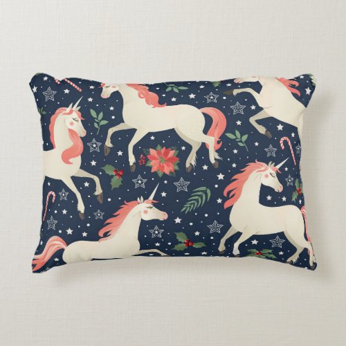 Unicorns Christmas Middle Ages Print Accent Pillow
