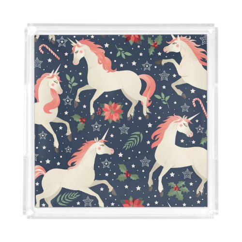Unicorns Christmas Middle Ages Print Acrylic Tray