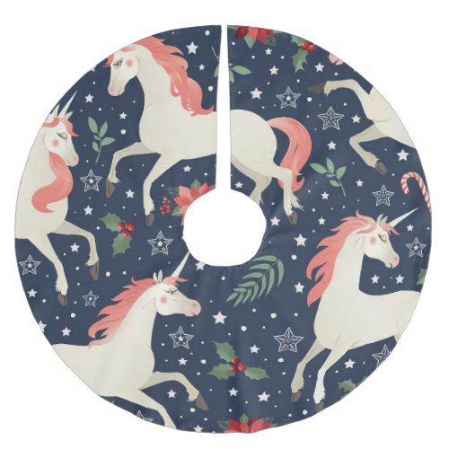 Unicorns Christmas Middle Ages Print Brushed Polyester Tree Skirt