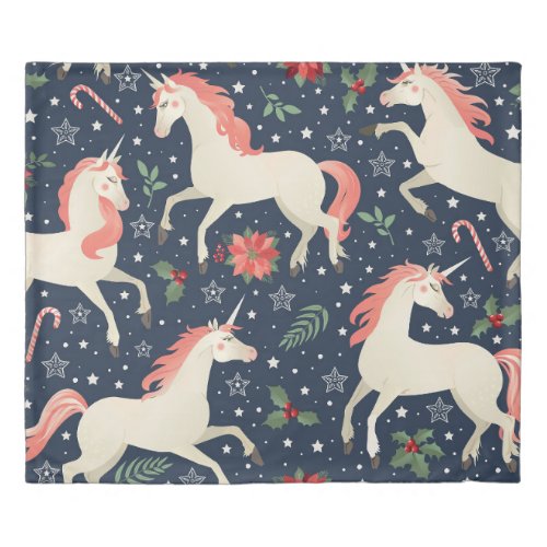 Unicorns Christmas Middle Ages Print Duvet Cover