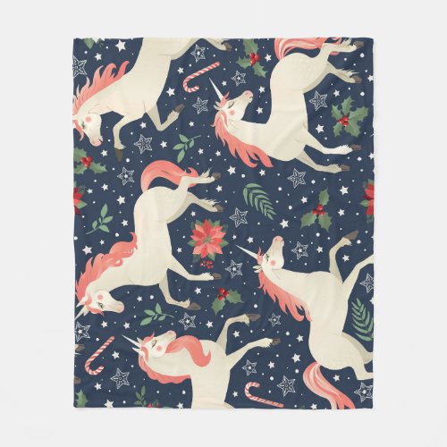 Unicorns Christmas Middle Ages Print Fleece Blanket