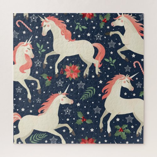 Unicorns Christmas Middle Ages Print Jigsaw Puzzle