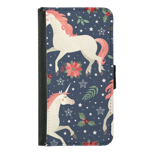 Unicorns Christmas Middle Ages Print Samsung Galaxy S5 Wallet Case
