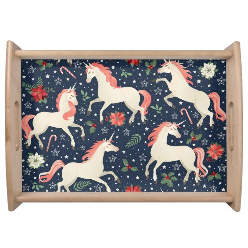 Unicorns Christmas Middle Ages Print Serving Tray