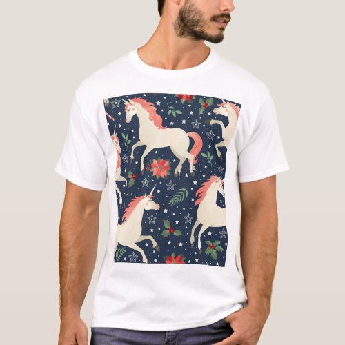 Unicorns Christmas Middle Ages Print T_Shirt