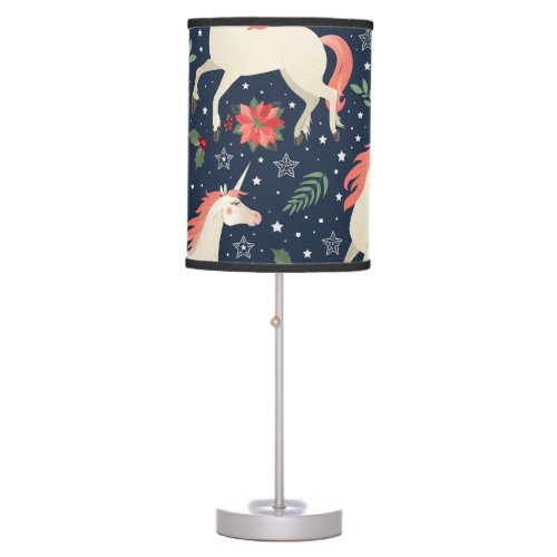 Unicorns Christmas Middle Ages Print Table Lamp