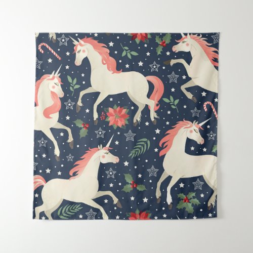 Unicorns Christmas Middle Ages Print Tapestry