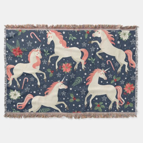 Unicorns Christmas Middle Ages Print Throw Blanket