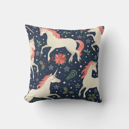 Unicorns Christmas Middle Ages Print Throw Pillow