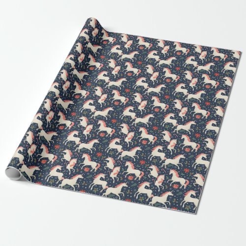 Unicorns Christmas Middle Ages Print Wrapping Paper