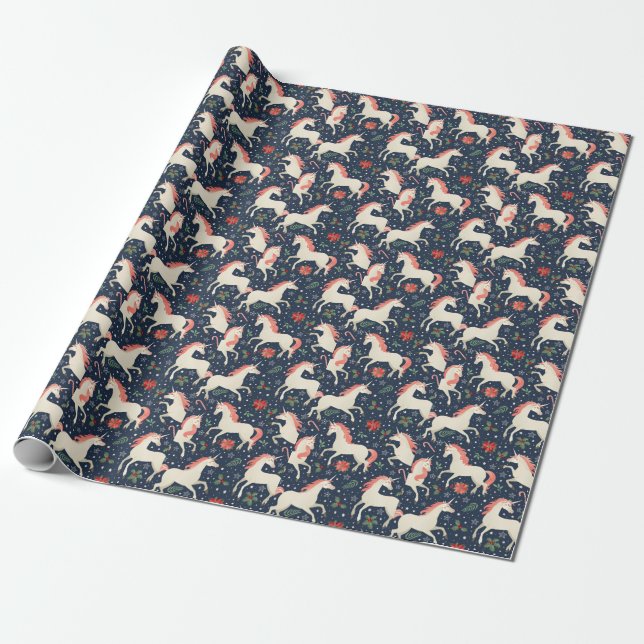 Unicorns Christmas: Middle Ages Print Wrapping Paper (Unrolled)