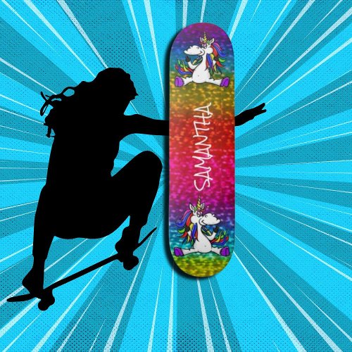 Unicorns Colorful Modern Girly Glitter  Skateboard