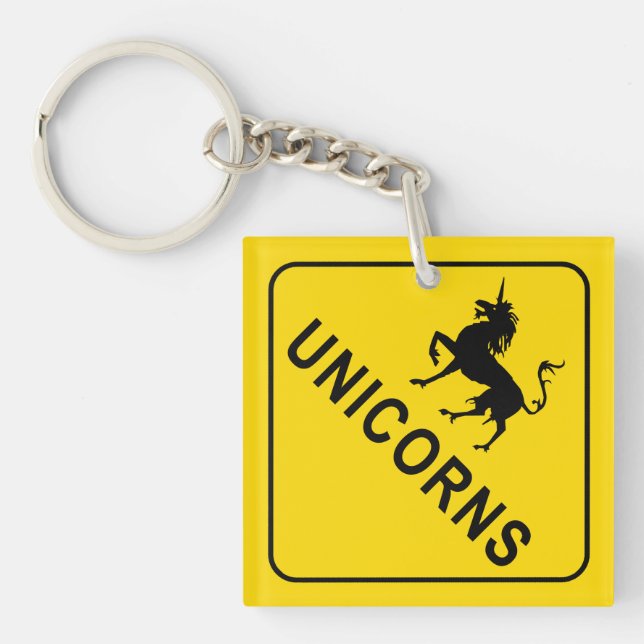 Unicorns Crossing Road Sign Keychain (Front)