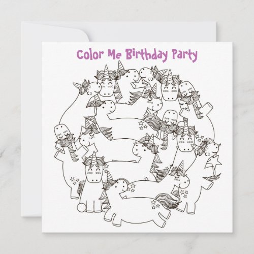 *~* Unicorns Customizable COLOR ME Birthday Invitation