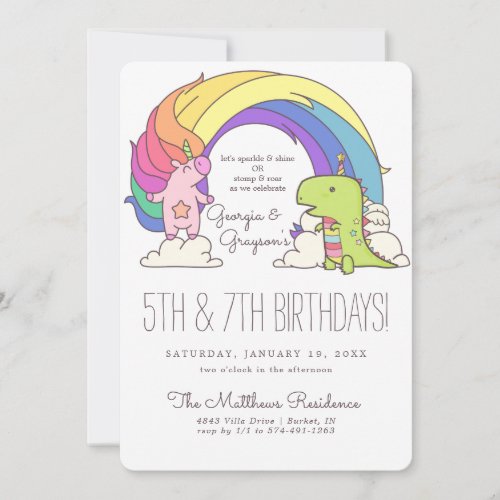 Unicorns  Dinosaurs Birthday Invitations
