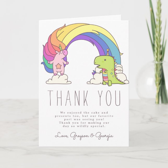 Unicorns & Dinosaurs Birthday Thank You (Front)