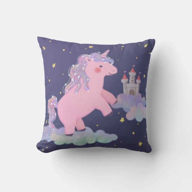 Unicorn's Dream Fantasy Illustration Throw Pillow (Front)