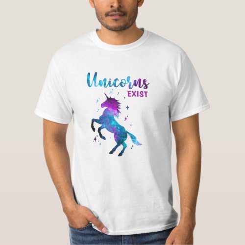 Unicorns Exist Watercolor Galaxy Silhouette T_Shirt