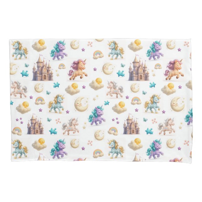 Unicorns & Fairytale Castle - Fantasy Design Pillow Case (Front)