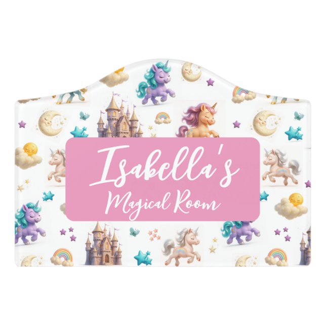 Unicorns & Fairytale Castle - Magical Room Door Sign (Small Crest Front)