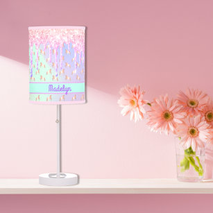 Unicorns glitter drips pink rose gold monogram table lamp