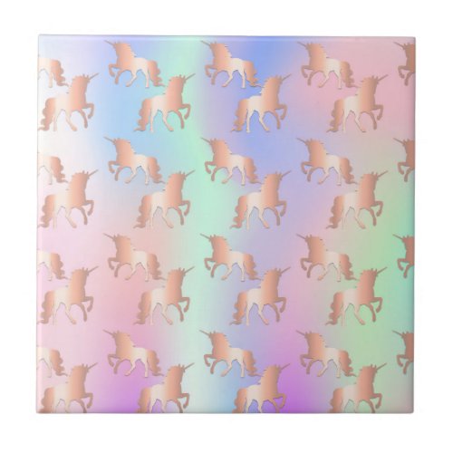 Unicorns glitter pink rainbow colored glittery ceramic tile